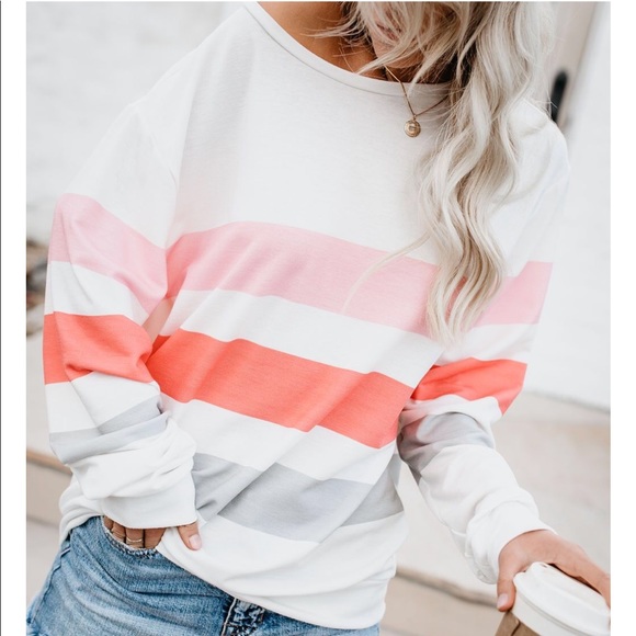 NWT Striped Soft Oversized Pullover Sweatshirt Top - Picture 6 of 8